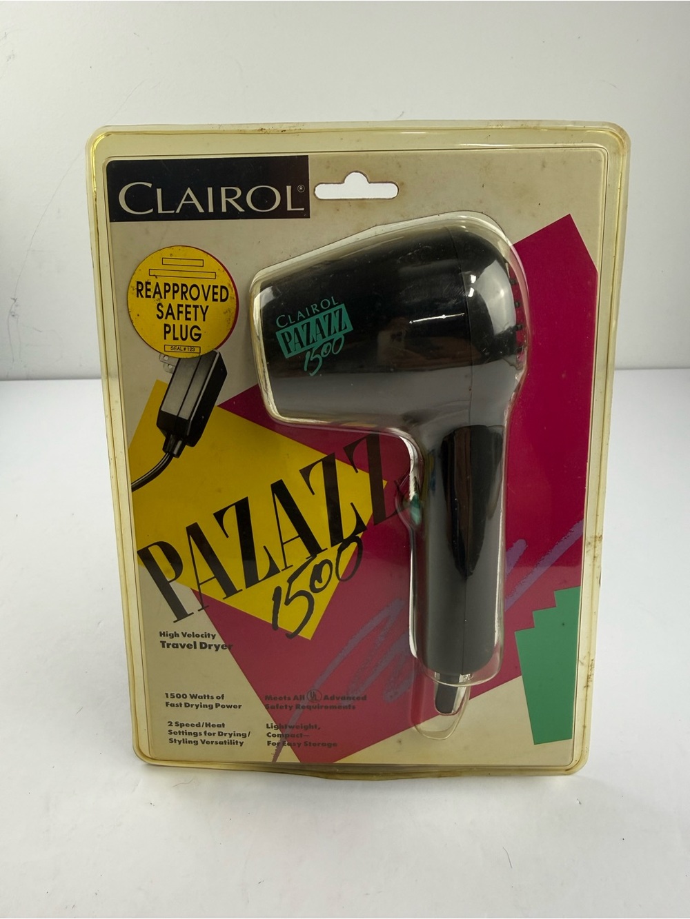 VTG Clairol Pazazz 1500 Travel Hair Dryer New in Package 2 Speed Compact 1990